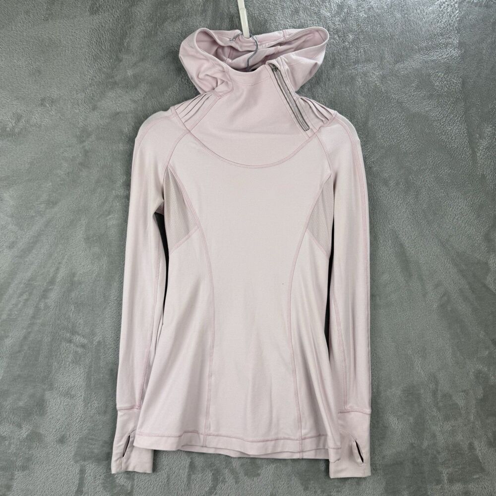 Lululemon Run Back On Track Pullover Light Pink Thumb Ponytail Holes Neck Cover
